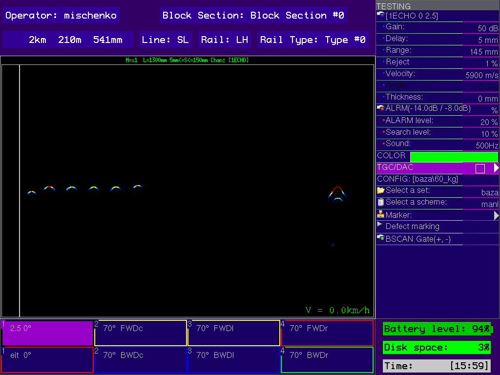 Signal display in one-channel B-Scan mode