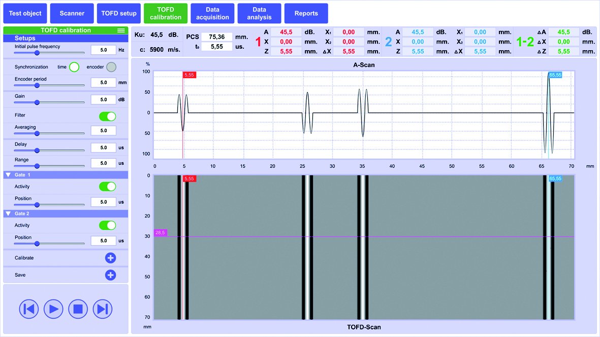 «TOFD Calibration» tab of the wireless system TOFD Man