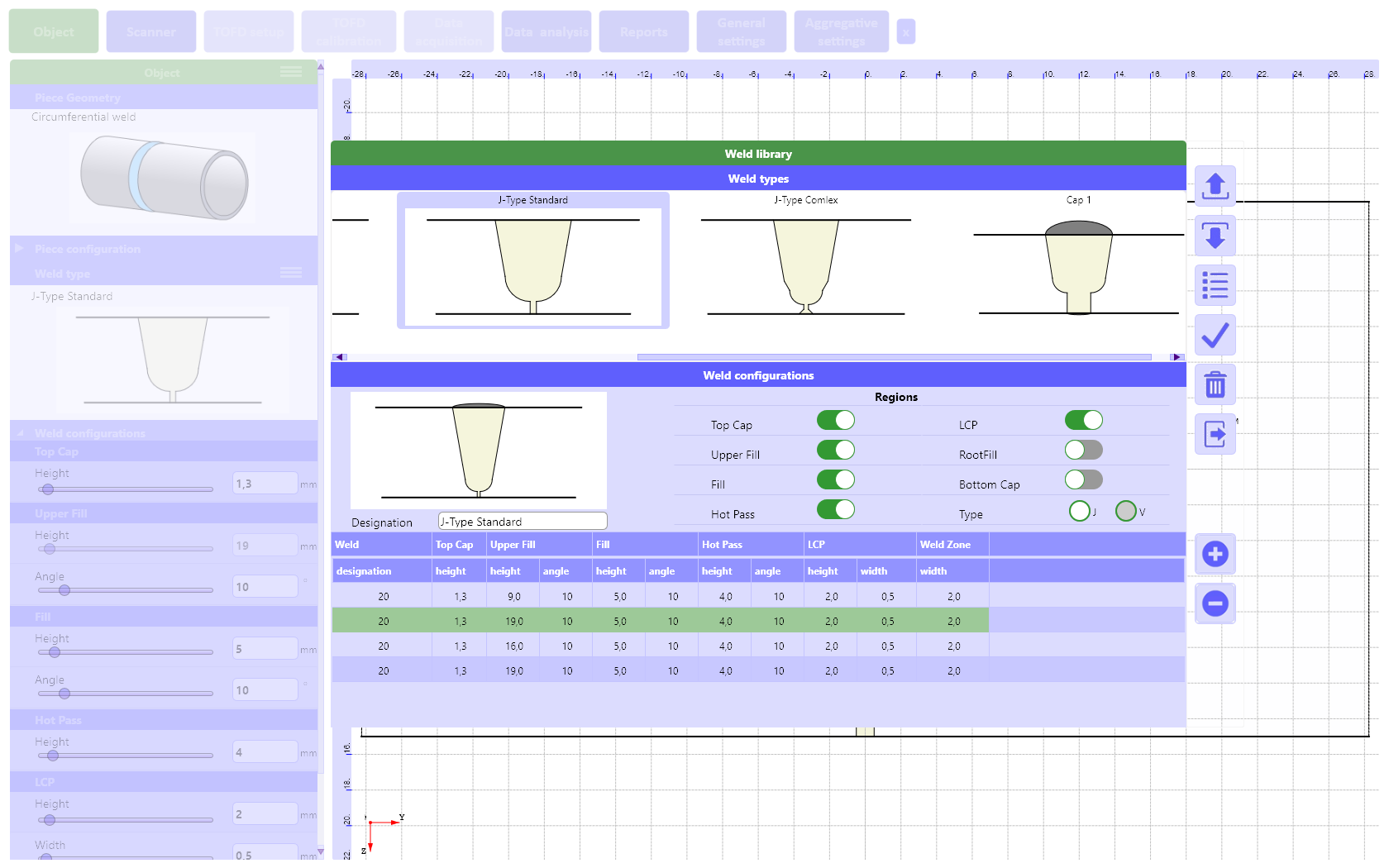 «Object» tab of the wireless system TOFD Man